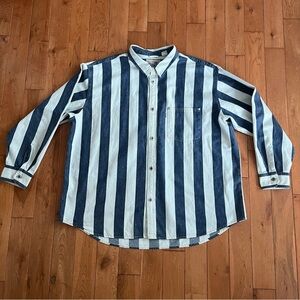 Vintage Levi's SilverTab Blue & White Striped Denim Button Down Shirt - Size M